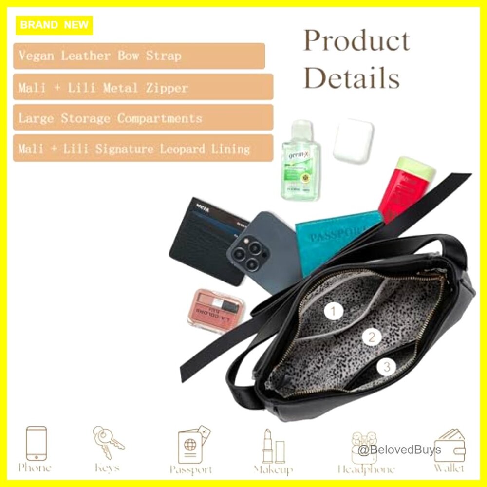 Vegan Leather Shoulder Bag with Bow Strap, Compact Hobo Purse for Women - Picture 4 of 7